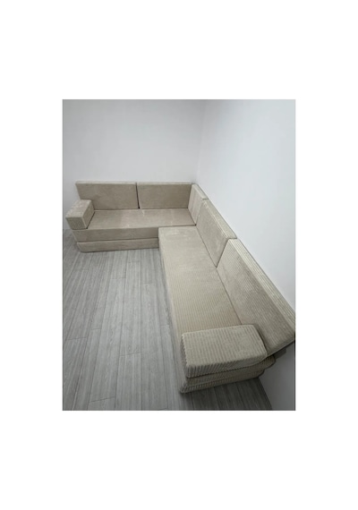 Premium Kadife Kumaş, Konforlu Yer Kanepesi ,modüler Şark Köşesi Takımı - Krem - 40 Cm- L Set