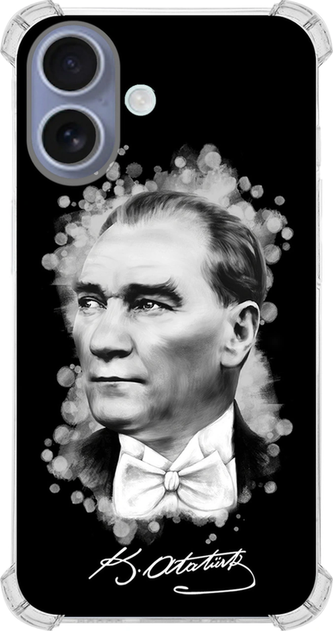 Apple Uyumlu iPhone 16 Plus İle Atatürk Baskılı Köşe Korumalı Antişok Kılıf