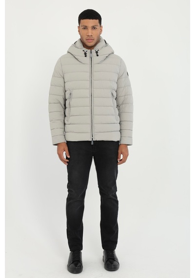 Dufy Erkek Slim Fit Kapüşonlu Açık Gri Mont-25297 A.gri
