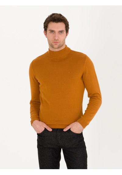 Cacharel Tarçın Slim Fit Pamuk Karışımlı Yarım Balıkçı Basic Triko Kazak Turuncu