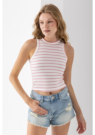 Giysa Kadın Bisiklet Yaka Kolsuz Çizgili Basic Body Pembe - 25507 Pembe