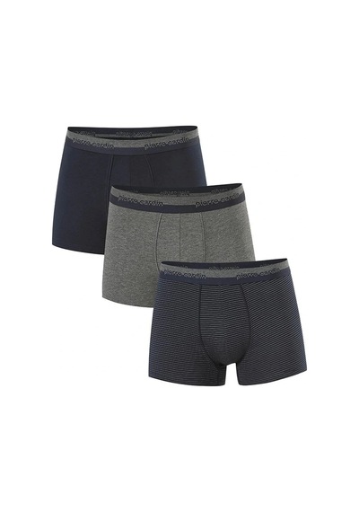 Pierre Cardin Lacivert Gri Pamuklu Likralı 3'lü Erkek Boxer Lacivert-gri