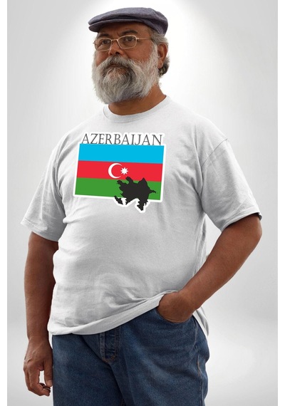 Angemiel Azerbeycan Bayrak Ülke Beyaz Büyük Beden Kadın Erkek Ünisex Basic Ön Baskılı Tişört Beyaz