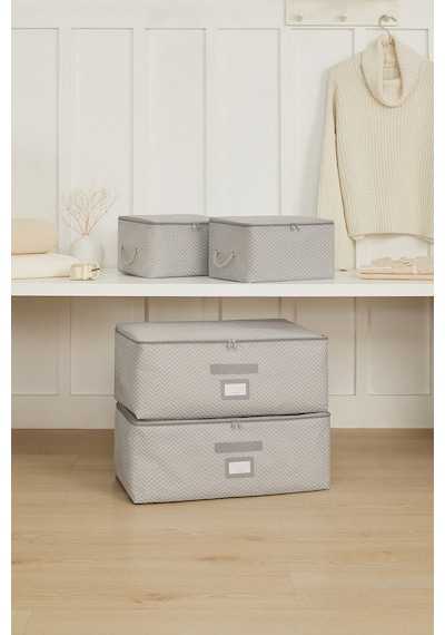 Ocean Home Textile 4'lü Gri Balıksırtı Hurç Set 2 Adet 30 x 22 x 18 / 2 Adet 52 x 28 x 21 cm