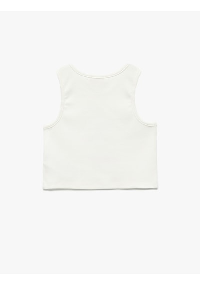 Koton Pamuklu Bisiklet Yaka Dar Kesim Kedi Baskılı Kolsuz Crop Atlet Ekru 5skg30141ak Ekru