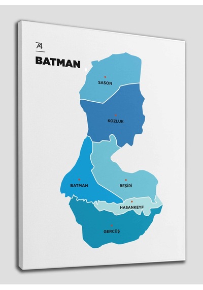 Doğaltercih Batman İli ve İlçeler Haritası  Dekoratif Kanvas Tablo 1287