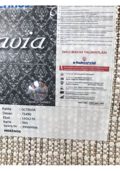 Merinos Halı Octavia 75490 060 Serisi Salon Oturma Yatak Odası Halısı Krem