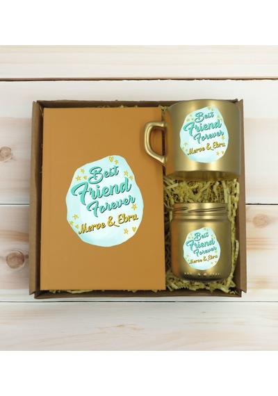 Bk Gift Kişiye Özel İsimli Dtf Best Friend Temalı Gold Defter & Kahve Fincanı & Mum Hediye Seti-2, Arkadaşa Hediye, Doğum Günü Hediyesi Kobitmeyencom3