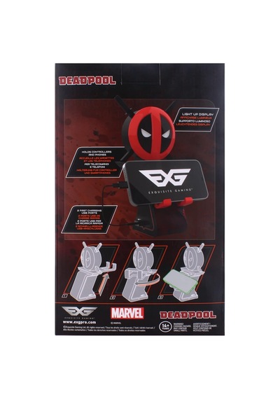 Kablo Adamları Led Simgeleri: Marvel Deadpool - Şarj Telefonu Ve Kumanda Tutucu - Işıklı Oyun Kumandası/cep Telefonu/cihaz Şarj Tutucu, 4' Şarj Kablosu Dahil Çok Renkli
