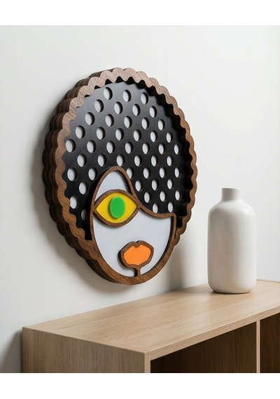 Afro Saçlı Modern Mdf Ahşap Duvar Maskı - Dekoratif Picasso Tarzı Duvar Sanatı 0