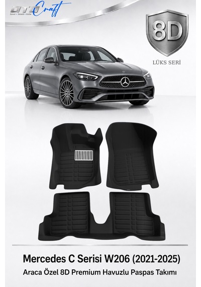 Otocraft Mercedes C Serisi W206 2021-2025 Araca Özel 8d Havuzlu Oto Paspas Takımı Tam Set 3 Parça