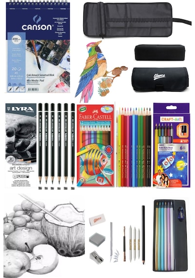 Canson Defter A5 200 Grlyra Art Design Dereceli Karakalem Craft 6 Lı Metalik Aquarel Eskiz Çantası