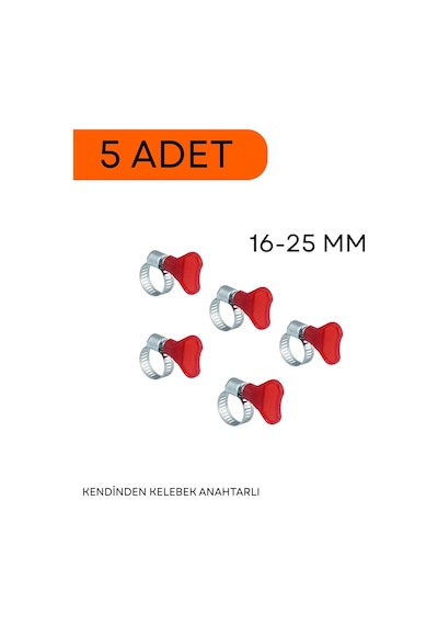 16-25 Mm Kendinden Kelebek Anahtarlı Hortum Kelepçesi 5 Adet