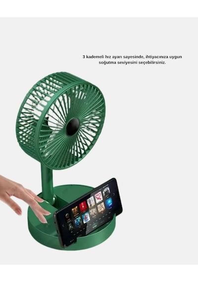 Taşınabilir Katlanabilir Mini Fan 3 Kademeli Şarj Edilebilir Yeşil