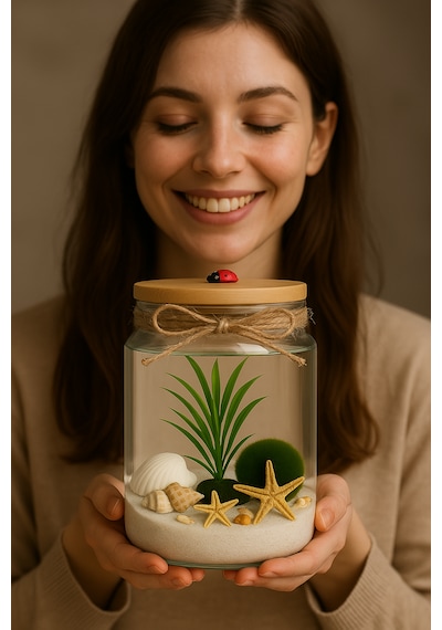 Anlamlı Ve Zarif Hediye Canlı Marimo Şans Topu Teraryumu Beyaz