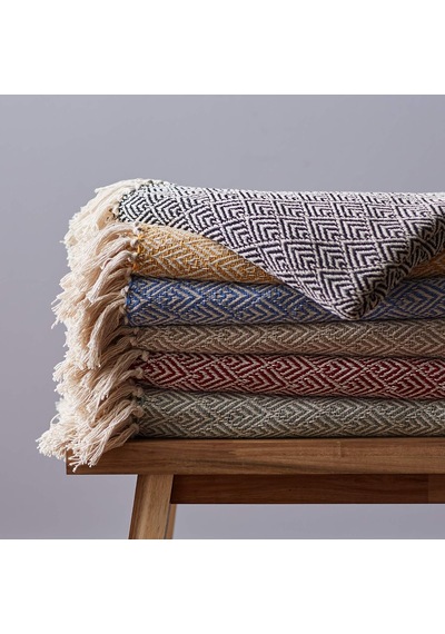 Diamond Throw Koleksiyonu Pamuk Dokuma, 50x60, Taş Yıkama Mavisi Çok Renkli