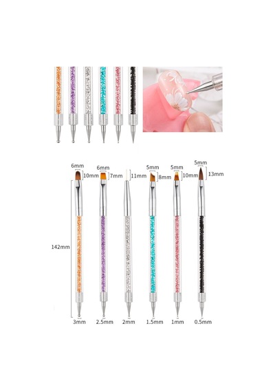 6 Adet Nail Art Fırça Seti, Çift Taraflı Akrilik Ve Nail Art Fırçası Tırnak Süsleme Desen Seti Çok Renkli