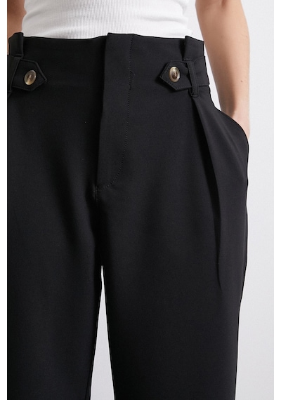 Never More Bel Detaylı Wide Leg Pantolon Siyah Siyah