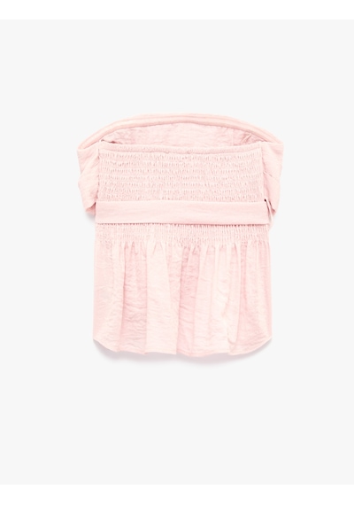 Koton Keten Görünümlü Gipeli Kat Detaylı Kemerli Crop Straplez Korse Büstiyer Pembe 6sak30092pw Gül