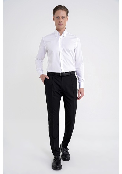 Comfort Fit Yan Cep Esnek Pamuklu Gabardin Tek Pileli Siyah Pantolon P 1211