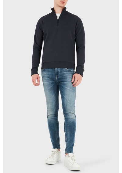 Boss Pamuklu Yarım Fermuarlı Dik Yaka Regular Fit Sweat Erkek Sweat 50565306 402 Lacivert