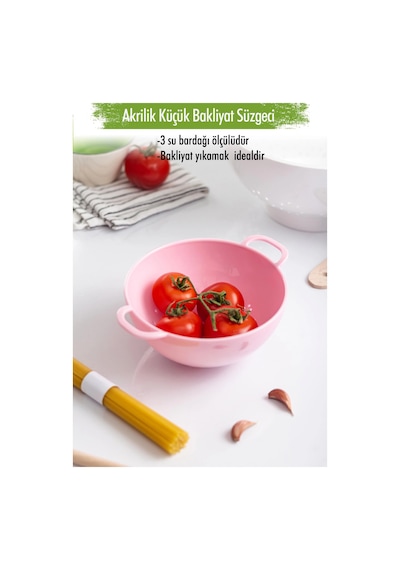 Akrilik Soft Pembe Mini Pirinç Süzgeçi & Bakliyat Süzgeçi 3 Su Bardağı Ölçülü Çok Renkli