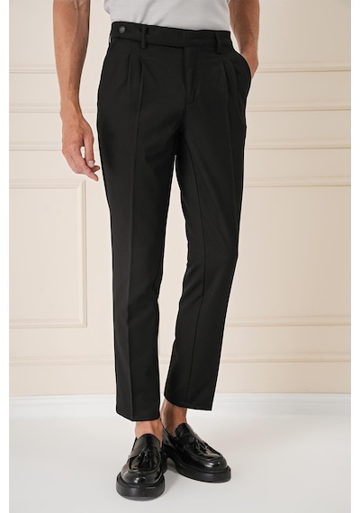 Efor Comfort Fit Çift Pileli Dokulu Esnek Pamuk Siyah Pantolon P 1158 Siyah