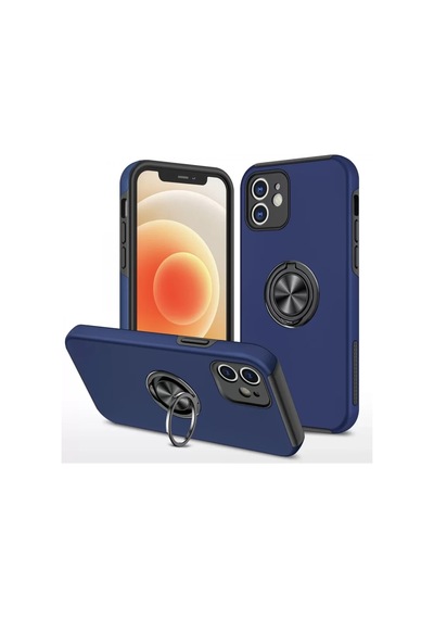 Newface Apple İphone 12 Kılıf Elit Yüzüklü Kapak - Lacivert