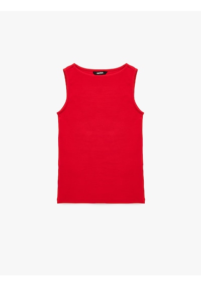 Koton Pamuklu Slim Fit Kolsuz Kayık Yaka Bluz Kırmızı 6sak10029ek
