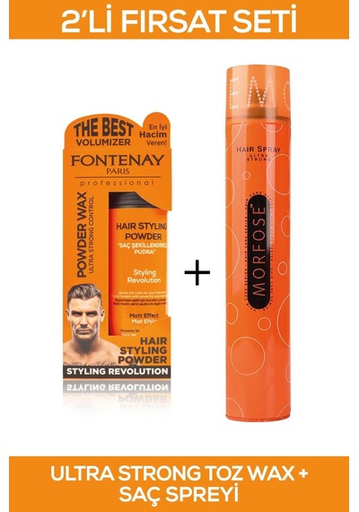 Fontenay Saç Şekillendirici Pudra Toz Wax Ultra Strong Turuncu + Saç Spreyi 400ml 2'Li Set