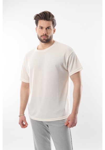 Madmext Ekru Bisiklet Yaka Erkek T-shirt E7128 Ekru