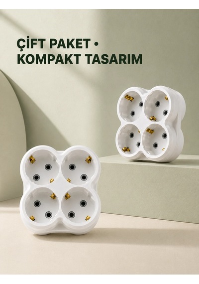 Mey İthalat 4 Lü Priz Çoğaltıcı 2 Adet Set Kablosuz Duvar Tipi Priz Çoklayıcı Adaptör Standart