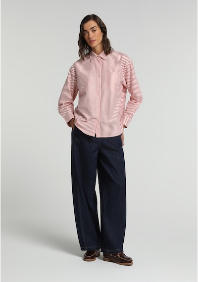 Colin's Colins Boyfriend Fit Shirt Neck Çizgili Kadın Kirmizi Uzun Kol Gömlek Cl1081918 Q1.v1 Red Kırmızı
