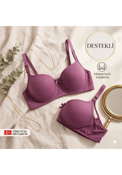 Wınneraın Kadın Mürdüm Destekli Dolgulu Balenli Sütyen