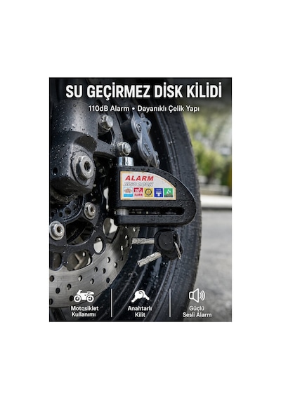 Suya Dayanıklı 110db Alarmlı Çelik Disk Kilidi Yeni Nesil - Aaaaaa8124-2490