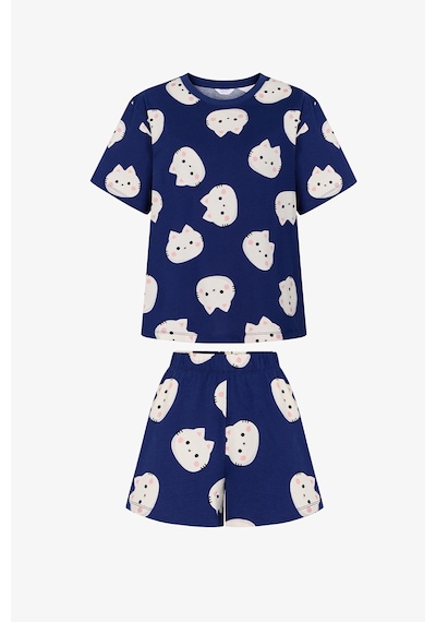Penti Lacivert Happy Cats Şort Pijama Takımı