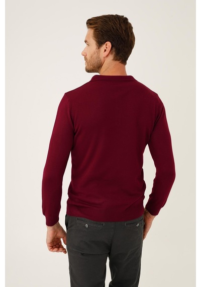 İgs Erkek Bordo Standart Polo Yaka Düğmeli Triko Bordo
