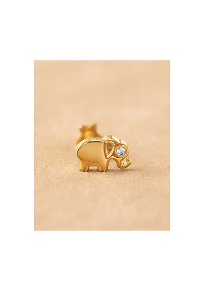 14 Ayar Altın Parlak Fil Model Taş Detaylı Tragus Piercing Küpe
