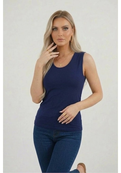 Hashtag Kadın Prenses Yaka Sıfır Kol Body Günlük Viskon Kumaş Lacivert