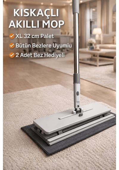 Tüm Bezlerle Uyumlu Click Akıllı Mop Paleti Xl Kıskaçlı Mop El Değmeden Mop Aparatı Cam Çek Çek