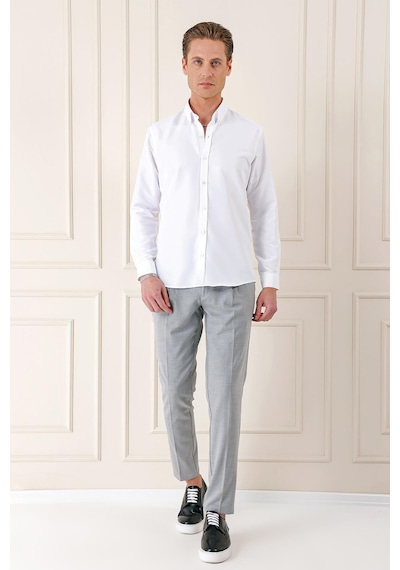 Efor Slim Fit Düğmeli Yaka Pamuklu Klasik Beyaz Gömlek Gk 715 Beyaz