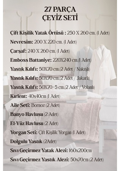 Özdilek Valioso Çift Kişilik Çeyiz Seti 27 Parça - Pudra Çok Renkli