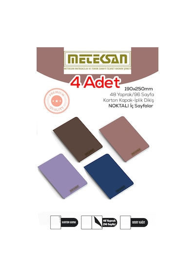 4'lü 19x25 Cm Ebat Not Defteri İvory Kağıt Dokulu Karton Kapak İplik Dikiş Antrasit