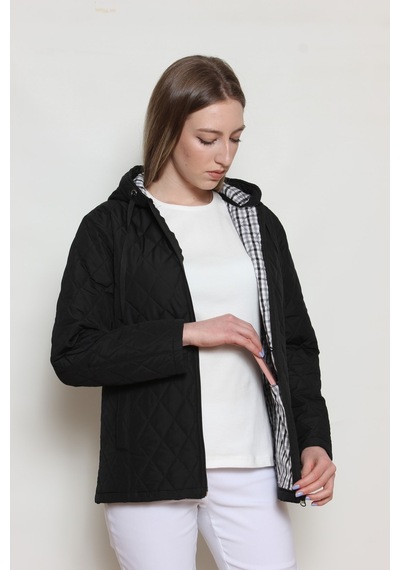 CottonCool Kadın Kapüşonlu Kapitone Mont Siyah