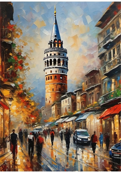 İstanbul Galata Kulesi Desenli Mdf Tablo 35cm X50cm