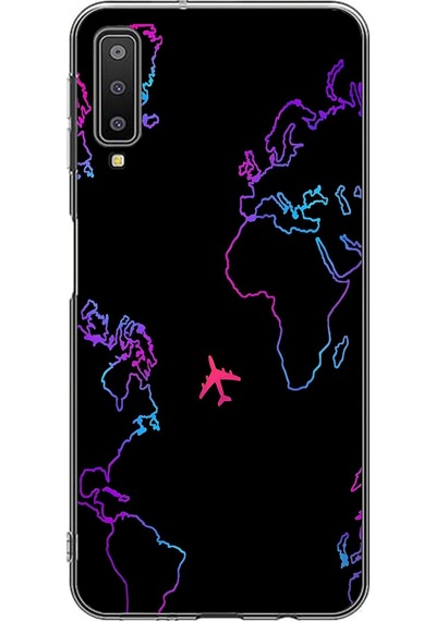 Samsung Galaxy A7 2018 Uyumlu Dünya Uçuşu Baskılı Silikon Kılıf Renkli