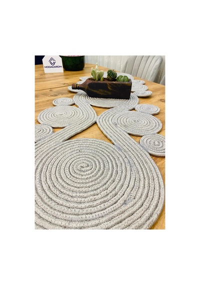 Jüt, Hasır,sarmal Model, Dekoratif Masa Örtüsü, Runner 40x110 Cm, Sehpa Örtüsü, Bohem Tarzı Gri Gri