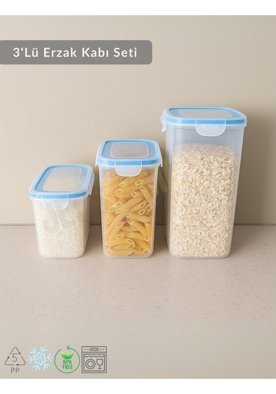 3'lü Erzak Kabı Seti Vakumlu Saklama Kabı Hava Almaz Bakliyat Kabı Bpa Free Şeffaf