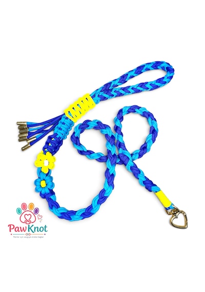 Sky Bloom Set Köpek/kedi Geöğüs Tasması Ve Gezdirme Kayışı Paracord El Yapımı Mavi - Lacivert - Sarı