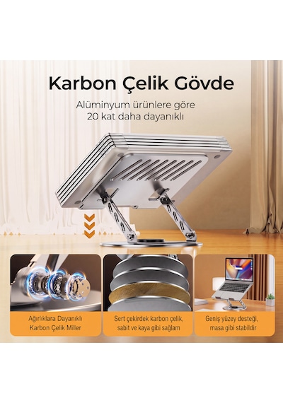 Laptop Notebook Tablet İçin Metal Stand Ayarlanabilen 360 Derece Dönebilen Ergonomik